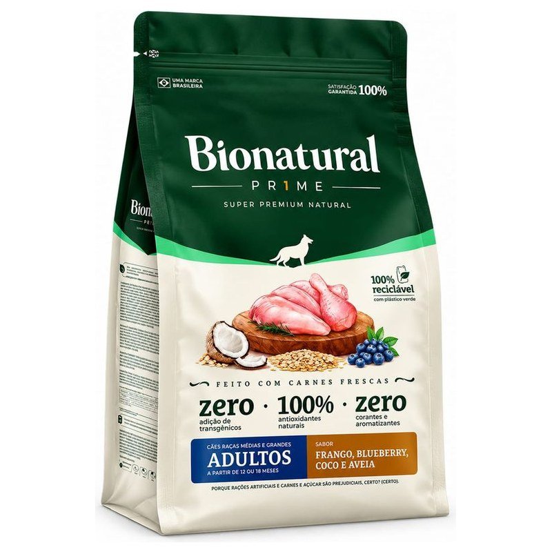 BIONATURAL PRIME C&Atilde;ES RA&Ccedil;AS M&Eacute;DIAS E GRANDES ADULTOS FRANGO 15KG