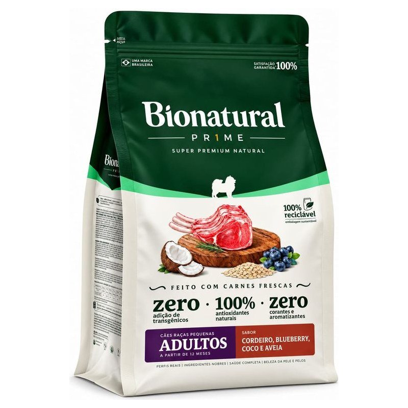 BIONATURAL PRIME C&Atilde;ES RA&Ccedil;AS PEQUENAS ADULTOS CORDEIRO 2,5KG
