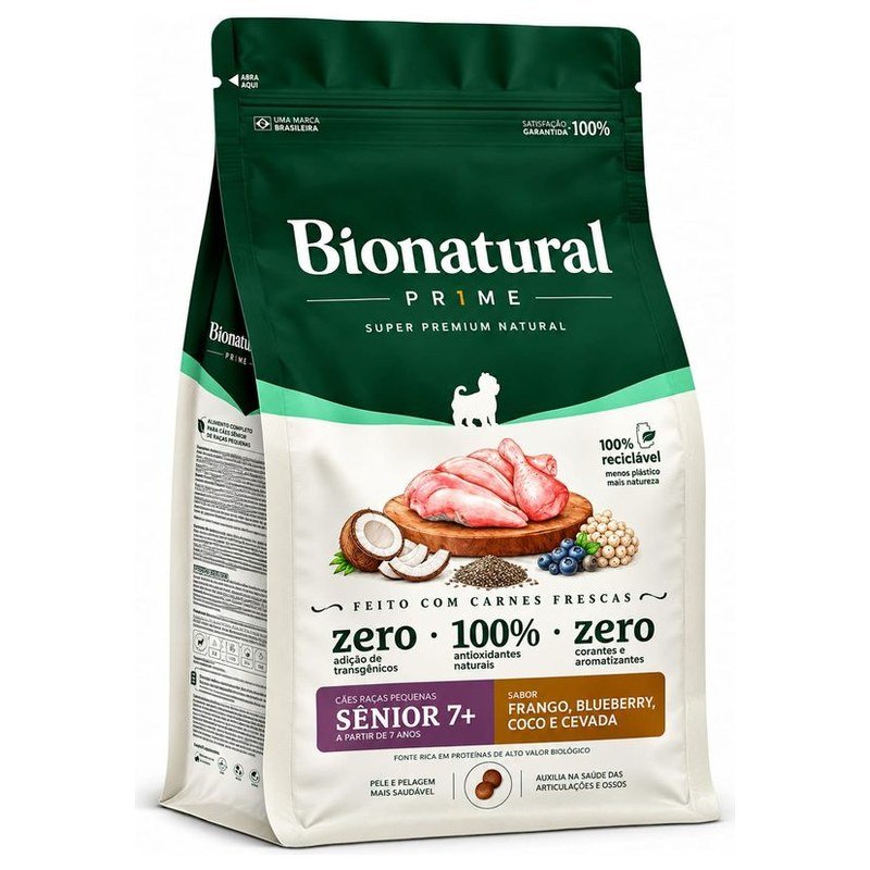 BIONATURAL PRIME C&Atilde;ES RA&Ccedil;AS PEQUENAS S&Ecirc;NIOR 7+ FRANGO 2,5KG