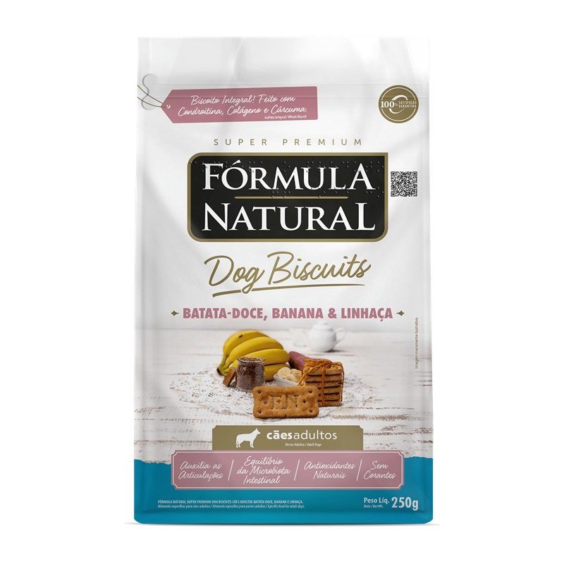 F&Oacute;RMULA NATURAL DOG BISCUITS BATATA-DOCE, BANANA E LINHA&Ccedil;A 250G