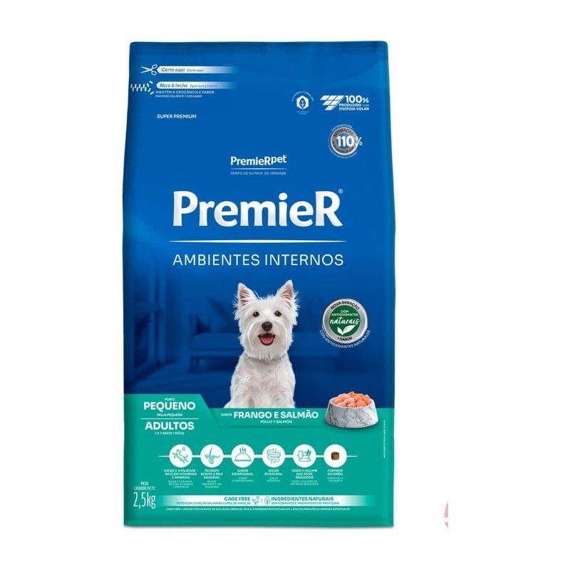 PREMIER AMBIENTES INTERNOS ADULTO PEQUENO FRANGO E SALMÃO 2,5KG