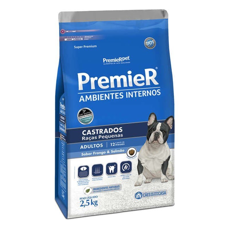 PREMIER AMBIENTES INTERNOS CASTRADOS PEQUENO FRANGO E SALMÃO 2,5KG