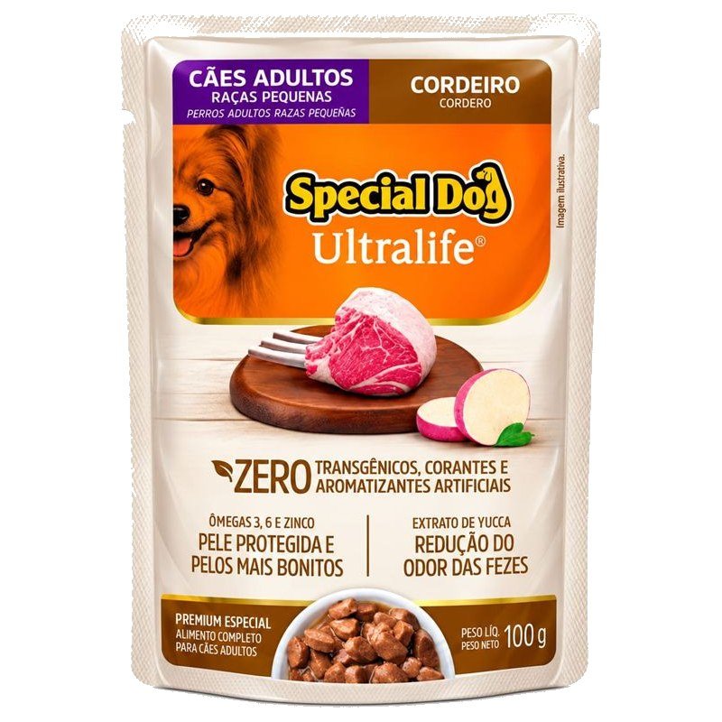 SPECIAL DOG ULTRALIFE SACH&Ecirc; ADULTOS RA&Ccedil;AS PEQUENAS CORDEIRO 100G