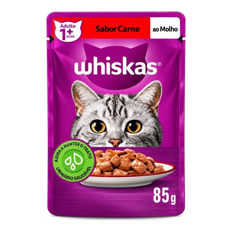 WHISKAS SACH&Ecirc; ADULTO CARNE AO MOLHO 85G